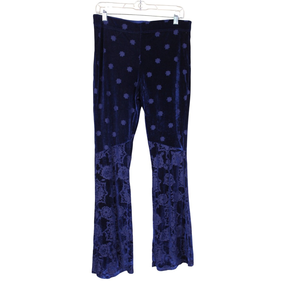 Free People Hippie Modern Whimsigoth Festival Blue Velvet Babybell Flare Pants M